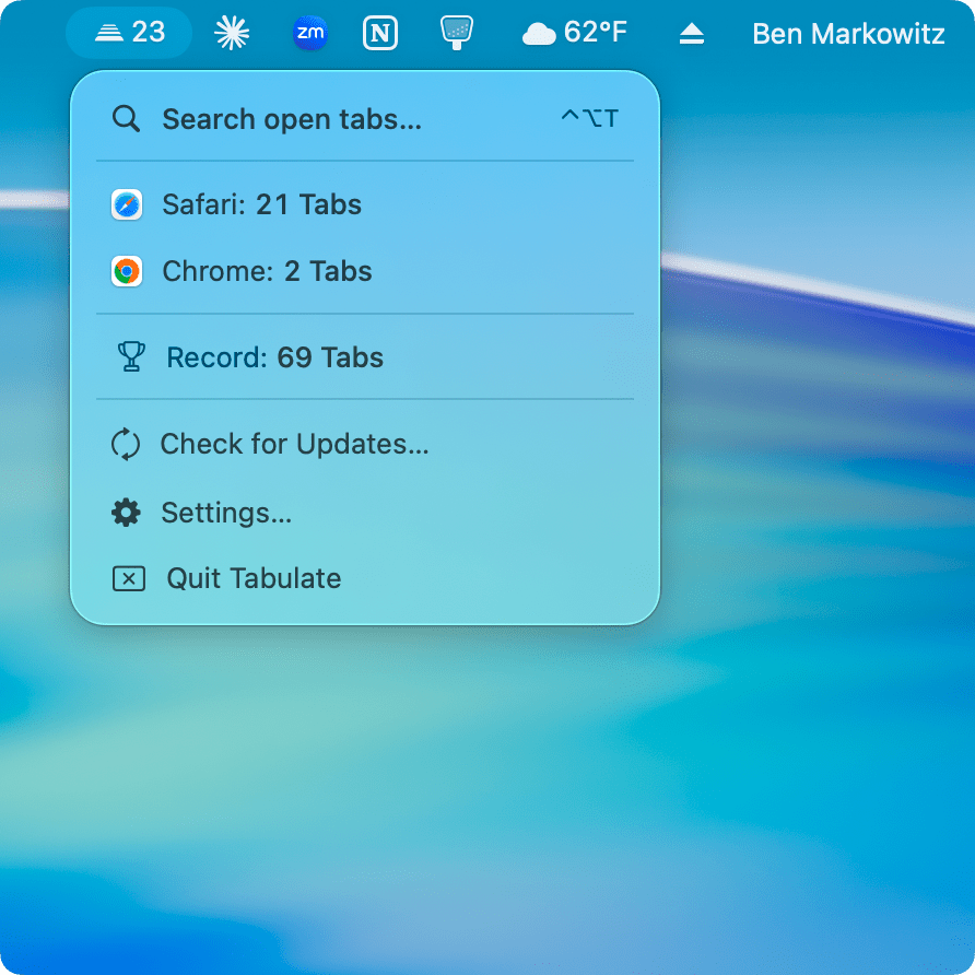 Tabulate menu bar tab count