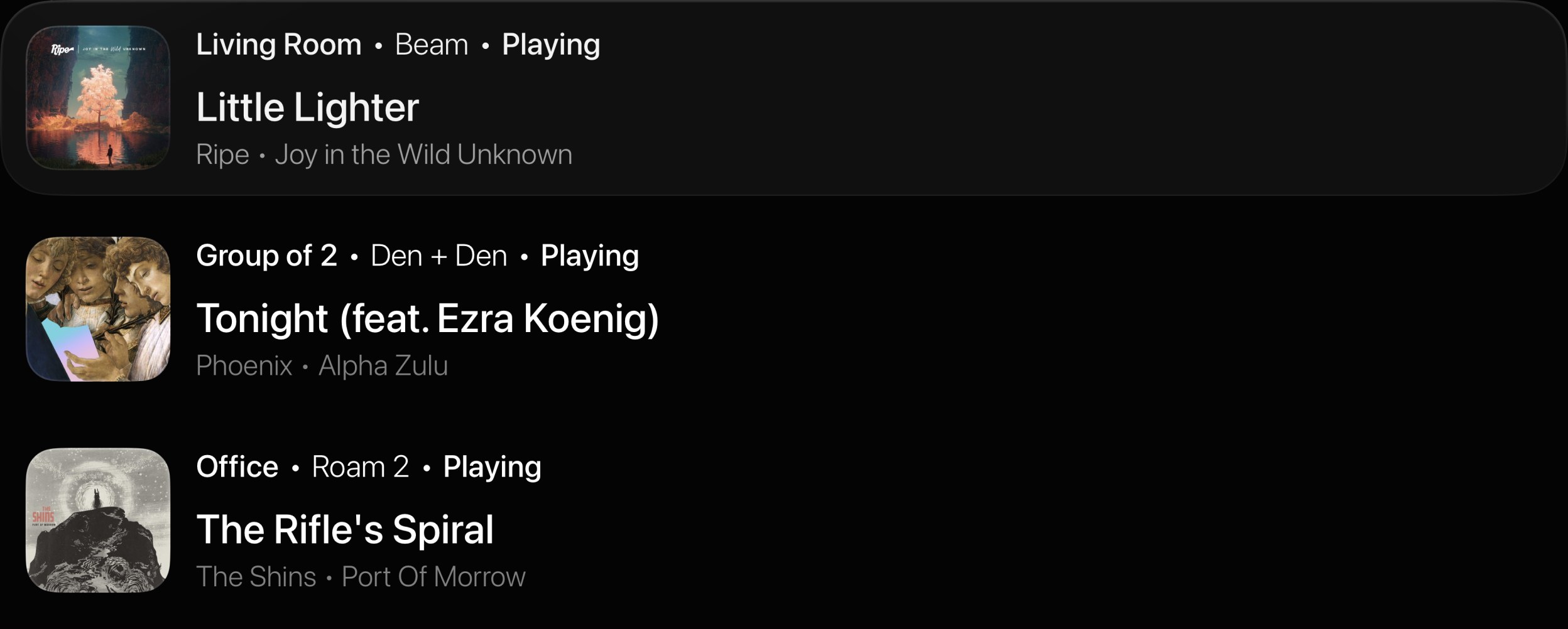 Tone's speaker list showing three entries, including a group of two speakers playing together.